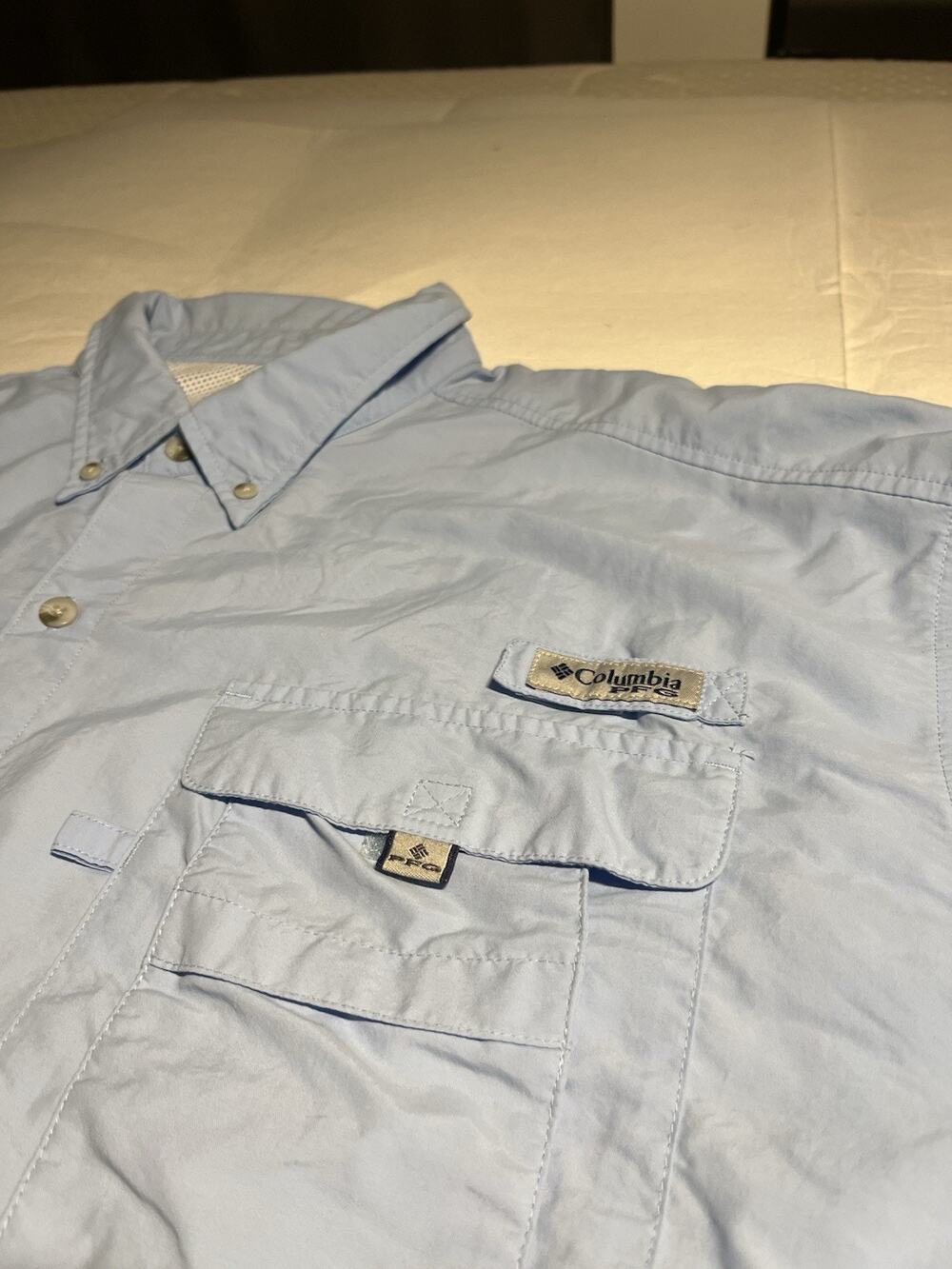 Columbia PFG Mens XXL Blue Long Sleeve Vented Fishing Shirt Button Up Outdoor